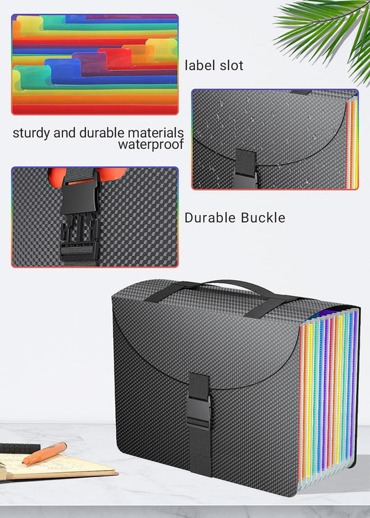 Expanding File Folders with Handle,Accordion File Organizer 13 Expandable Pockets,Portable Filing Box,Adjustable Support Strap,Colored Tabs,Paper Document Organizer,A4/Letter Size Diamond