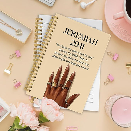 XPH Christian Spiral Notebook, Jeremiah 29:11 Bible Verse Journaling Notebooks for Note Taking, Religious Hardcover Journal for Writing 160 Pages 5.5 x 8.3 Inch, Christian Gifts for Black Women