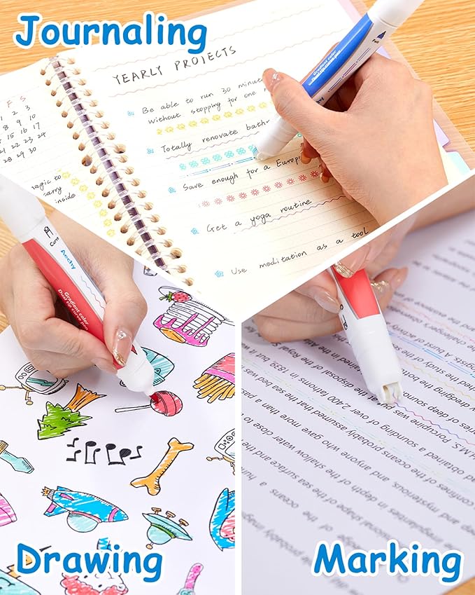 AECHY 6PCS Dual Color Highlighter Pens - 1 Stroke 2 Colors! Dual Tip Pens with 3 Curve Shapes & 6 Vibrant Colors for Note Taking, Underlining, Journaling, No Bleed Acid-Free Ink, for School,Office,Art