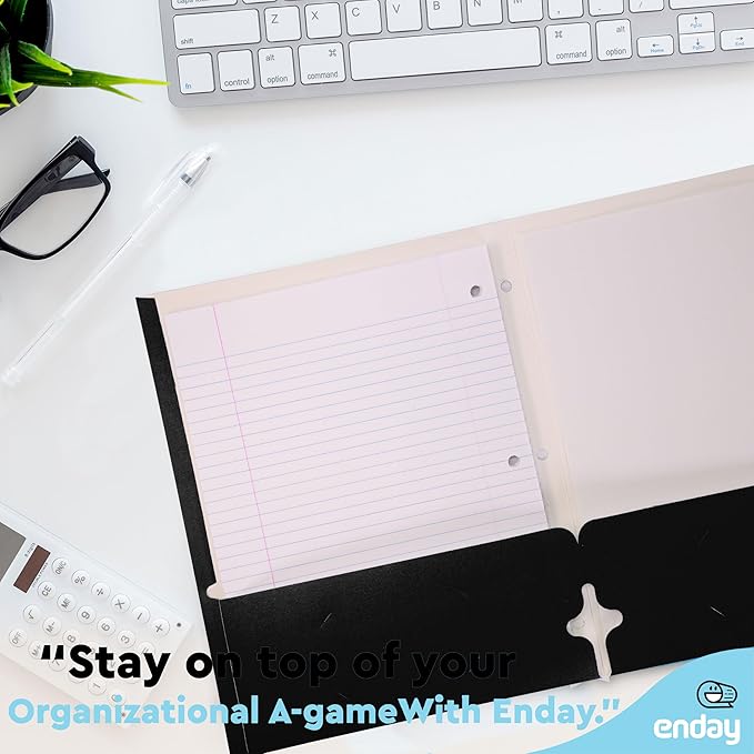 Black Paper Folders with Pockets (100 Pack) - Letter Size Two Pocket Folder Bulk, Premium Quality, Portfolio - by Enday