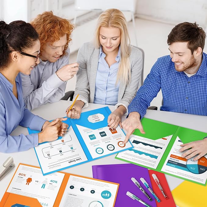 144 Packs Plastic 2 Pocket Folders, Bulk Heavy Duty Folder in 6 Colors, Durable and Sturdy Folders for School and Office Supplies