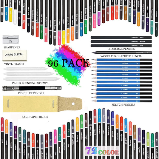 KALOUR 96 Premium Drawing Pencil Set,including 72 Colored pencil and 24 sketch kit, for Drawing,sketching and Coloring Books,Art Supplies for Beginner,Artists and Adults