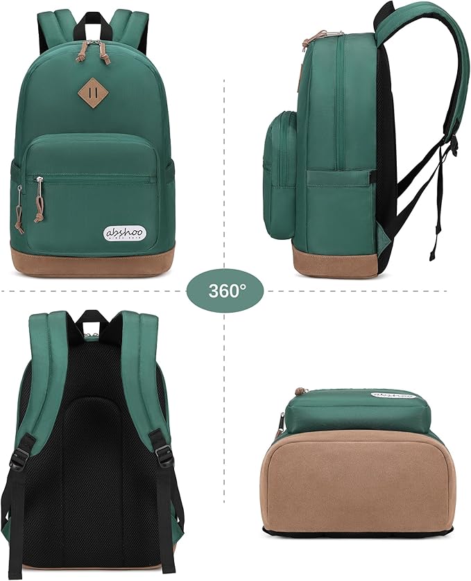 abshoo Classic Backpack for School College Bookbag Middle High School Bakcpacks for Teen Casual Daypack (Green)