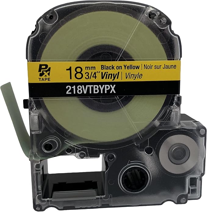 Epson LABELWORKS 218VTBYPX Genuine Tape Cartridge - Black on Yellow Flexible and Durable Vinyl Industrial Label Maker Tape - 3/4" (18MM) Wide, 22.9 ft