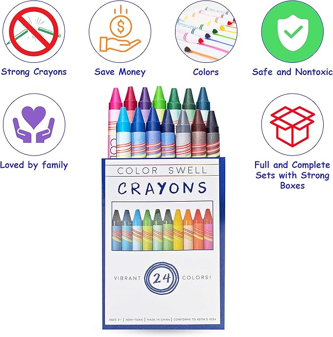 Color Swell Bulk Crayon Pack - 18 Boxes of 24 Vibrant Colored Crayons of Teacher-Quality Classroom Pack - Crayons in Bulk