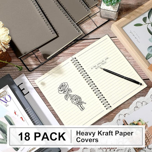 Yahenda 18 Pcs Spiral Notebook Bulk A5 Journal Lined 8.3'' x 5.5'' Writing Composition Paper Small Notepad Subject Notebook for Students Office Business Back to School Supplies (Dark Gray)
