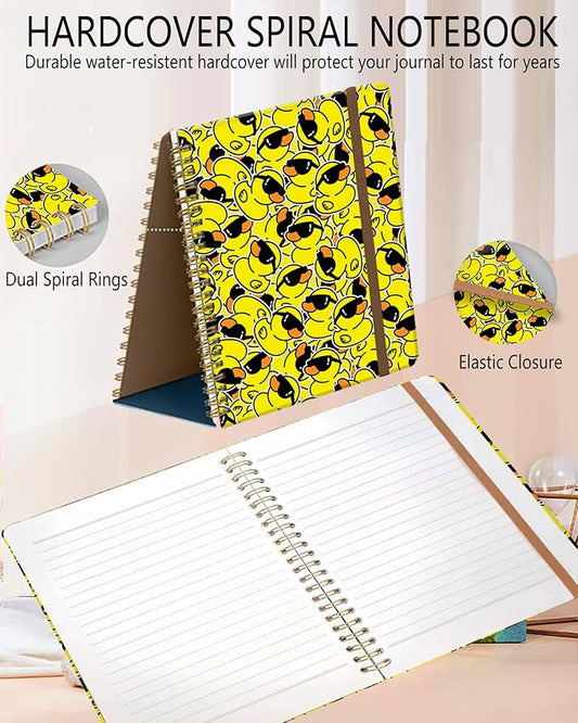 Spiral Journal Notebook, A5 Cute Notebooks for Women Men, College Ruled Hardcover Notebook for Work & Note Taking, 60 Pages Double-Wire Journals for Writing, Cool Yellow Ducks