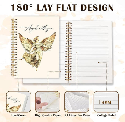 Qabliqo Angel Christian Spiral Notebooks, Faith Based Gifts Journals for Writing, Religious Christian Journal for Women, Prayer Journal, Angels with You Notebook for Note Taking, 5.5x8.3 Inch