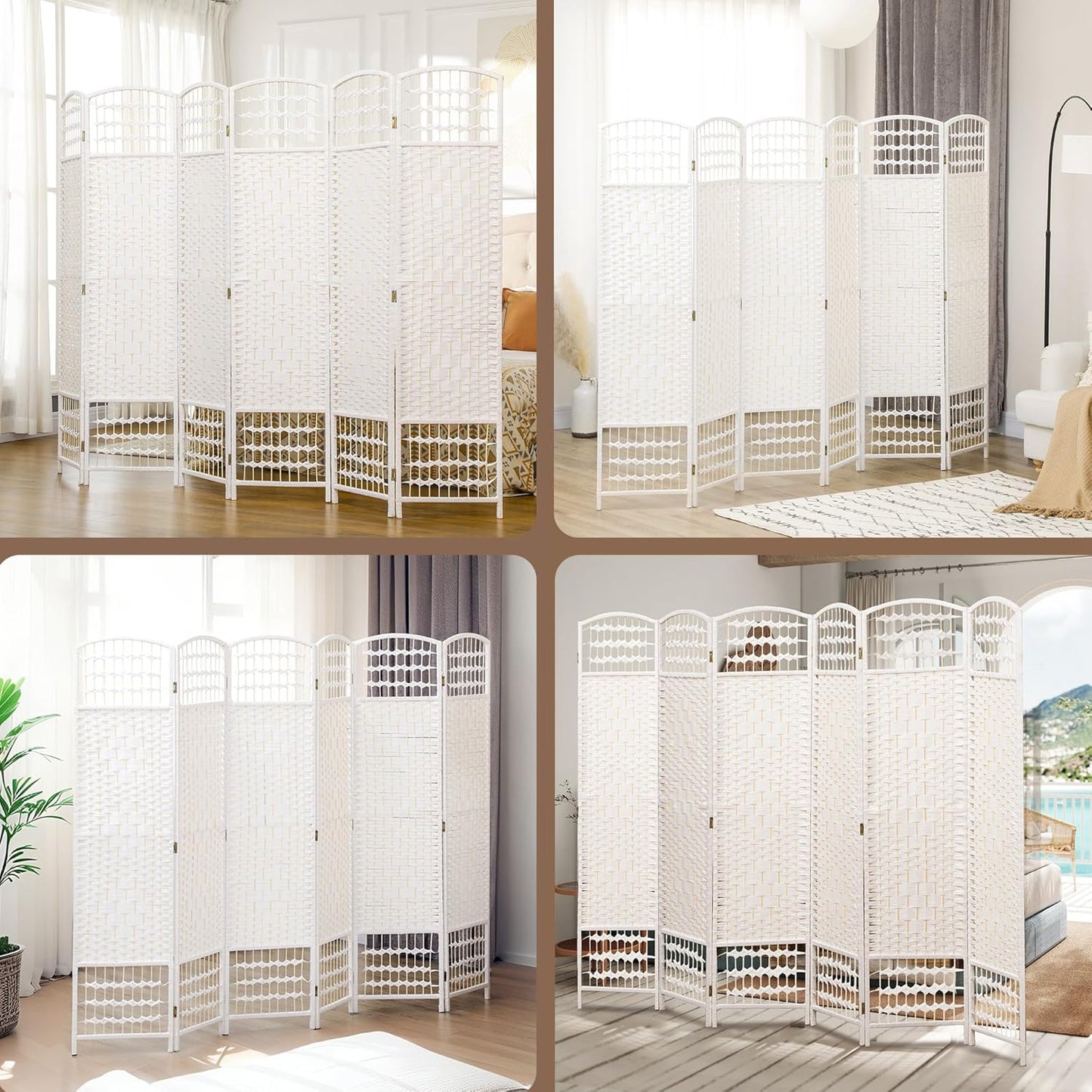 HOMCOM 6 Panel Room Divider, Folding Privacy Screen, 5.6' Room Separator, Wave Fiber Freestanding Partition Wall Divider, White