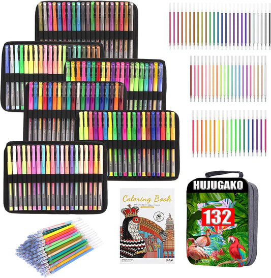 264 Pack Gel Pens Set,132 Colored Gel pen with 132 Refills 100% More Ink, Include Glitter Metallic Pastel Neon Morandi Gel Pens for Adults Coloring Books Drawing Crafts Bullet Journaling