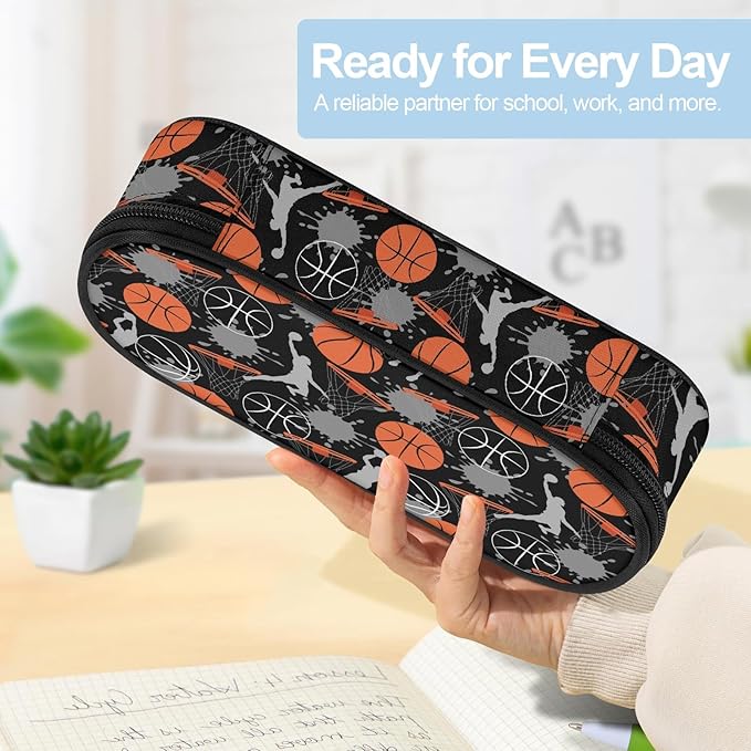 Basketball Large Pencil Case Big Capacity Pencil Pouch for Boys Girls Teen Women Men Adult, Portable Kids Pencil Bag with Zipper, Stationery Storage Pen Bag for School Supplies Office Organizer
