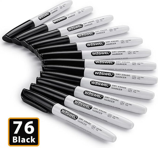 Dry Erase Markers Bulk, 76 Pack Black Fine Tip Whiteboard Markers, Fine Point, Low Odor Dry Erase Markers for School Office Home, Non-Toxic Easy Clean