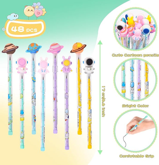 48 Pieces Cute Stackable Pencils for Kids Space Party Favors Translucent Multi Point Push Fun Cool Pencils Gifts for Classroom Rewards.
