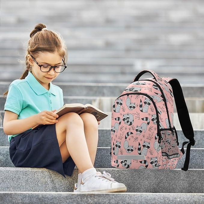 Cute Racoon Backpack for Girls Kids Boys School Bookbags,Student Laptop Backpack Carrying Bag Casual Lightweight Travel Sports Day Packs