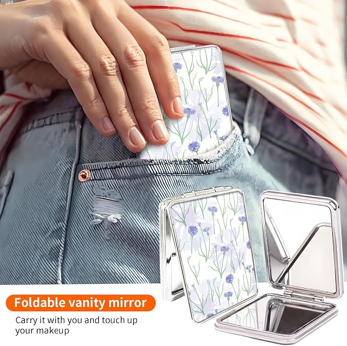 Compact Pocket Mirror, Cute Travel Mini Mirror with Magnification, Foldable Double-Sided Portable Cosmetic Mirror for Men, Women Spring Flowers