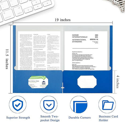 Zzrywuty File Folders with Pockets Letter Size, 100-Pack Paper Folders with Card Slot, Two Pocket Folders for School Students, Businessmen, Home and Office Workers(Blue)