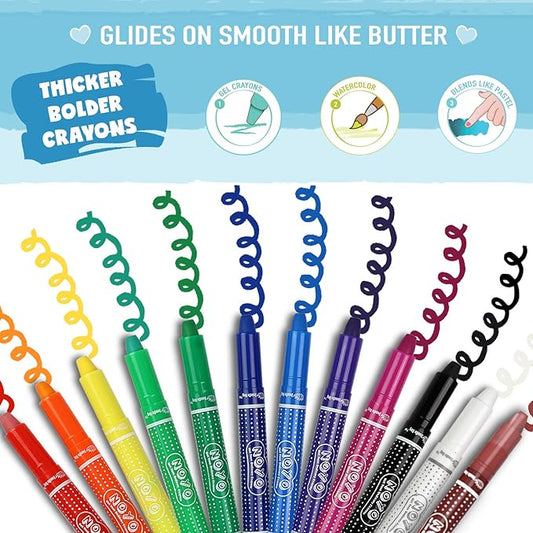 DOODLE HOG Washable Crayons 12 Colors, Kids and Toddler Crayons, Watercolor, Non Toxic, 3 in 1, for Kids Ages 4-8