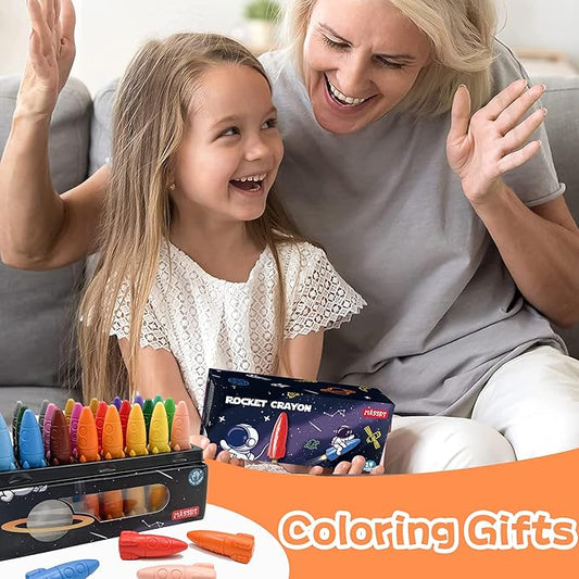 24 Colors Space Crayons for Toddlers Age 1-3, Non-toxic Mess Free Unbreakable Crayon Gifts, Easy to Hold Washable Crayons, Safe Coloring Gifts for Babies and Children