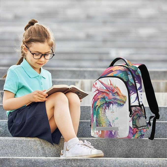 Watercolor Dragon Backpack for Boys Girls Elementary School Bag Kids Bookbag Travel Rucksack