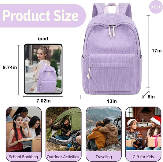 School Backpack for Teens Large Corduroy Bookbag Lightweight 15.6 inch Laptop Bag for Girls Women Casual High School College