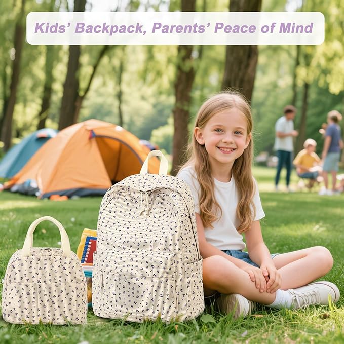 School Backpack for Teens Large Corduroy Bookbag Lightweight Girls Boys Casual High School College 17 inch Laptop Travel Bag (B-Purple flower)