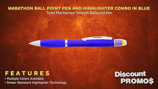 DISCOUNT PROMOS 10 Marathon Gel Highlighter Pens Pack - Twist Mechanism, Ballpoint - Blue
