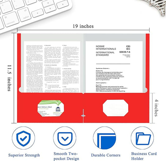 Zzrywuty File Folders with Pockets Letter Size, 50-Pack Paper Folders with Card Slot, Two Pocket Folders for School Students, Businessmen, Home and Office Workers(Red)