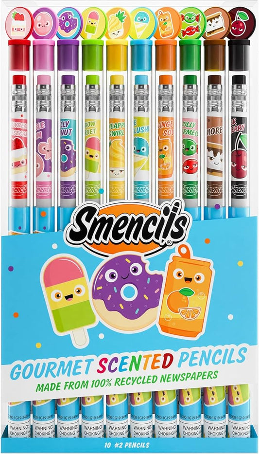 Smencils - Patented Gourmet Scented Graphite HB #2 Pencils Made from Recycled Newspapers, 10 Count, Gifts for Kids, School Supplies