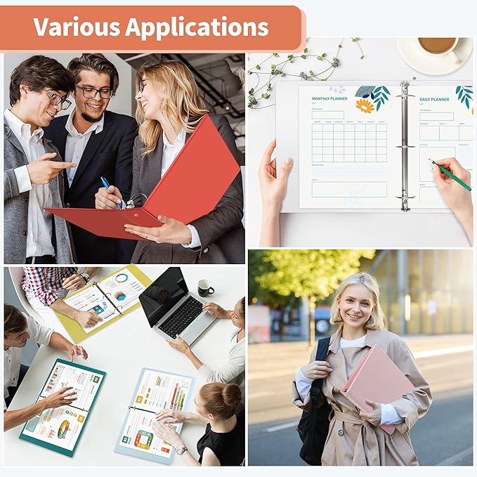 SUNEE 1 Inch Binders 3 Ring 6 Pack, Clear View Three Ring Binders PVC-Free (Fit 8.5x11 Inches) for School Binder or Office Binder Supplies, Classic 6 Colors