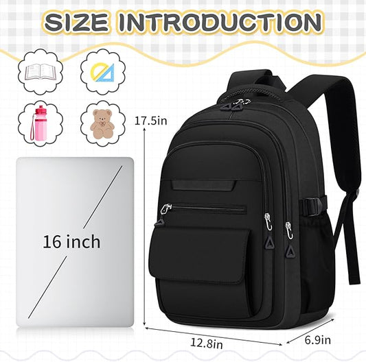 Cute Backpack for School Teen Girls Black Bookbag Aesthetic Womens Travel Book Bags for School Kids Student Back Packs