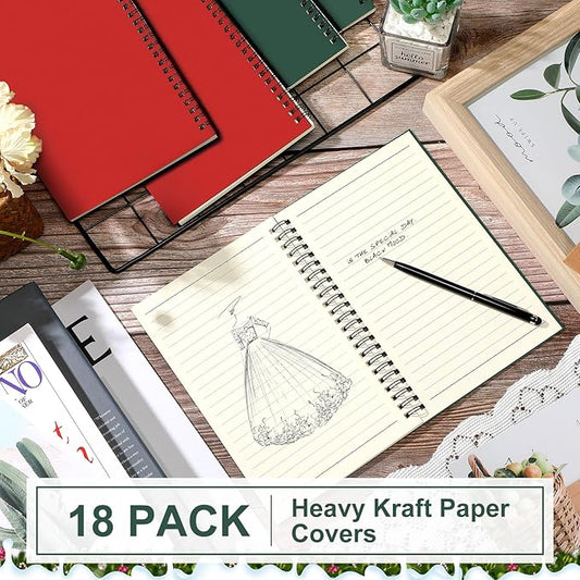 Yahenda 18 Pcs Spiral Notebook Bulk A5 Journal Lined 8.3'' x 5.5'' Writing Composition Paper Small Notepad Subject Notebook for Students Office Business Back to School Supplies (Deep Green,Red)