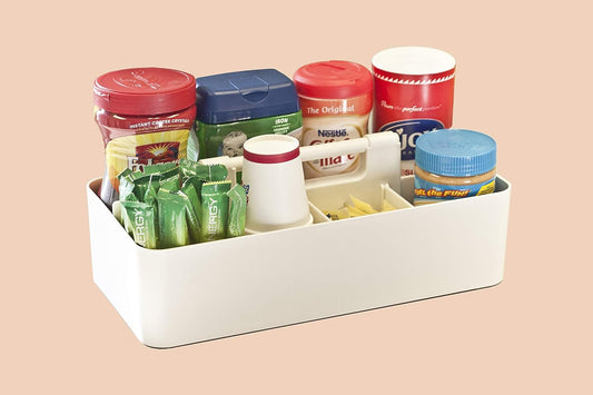 -Large Portable Caddy, DIY Dividers, 8 Compartments, Bathroom Organizer,Portable Basket with Handle Storage Organizer Modern Made in USA (3 PACK, Ivory)