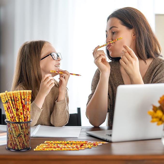 Kolewo4ever 100 Pieces Fall Pencils Thanksgiving Party Pencils Assortment Cylinder Wood Pencil Maple Leaf Autumn Turkey Pencil For Thanksgiving Pumpkin Autumn Gift,6 Styles