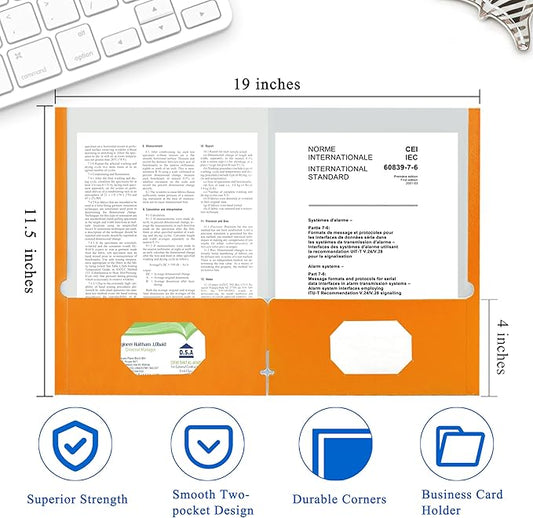 Zzrywuty File Folders with Pockets Letter Size, 25-Pack Paper Folders with Card Slot, Two Pocket Folders for School Students, Businessmen, Home and Office Workers (Orange)