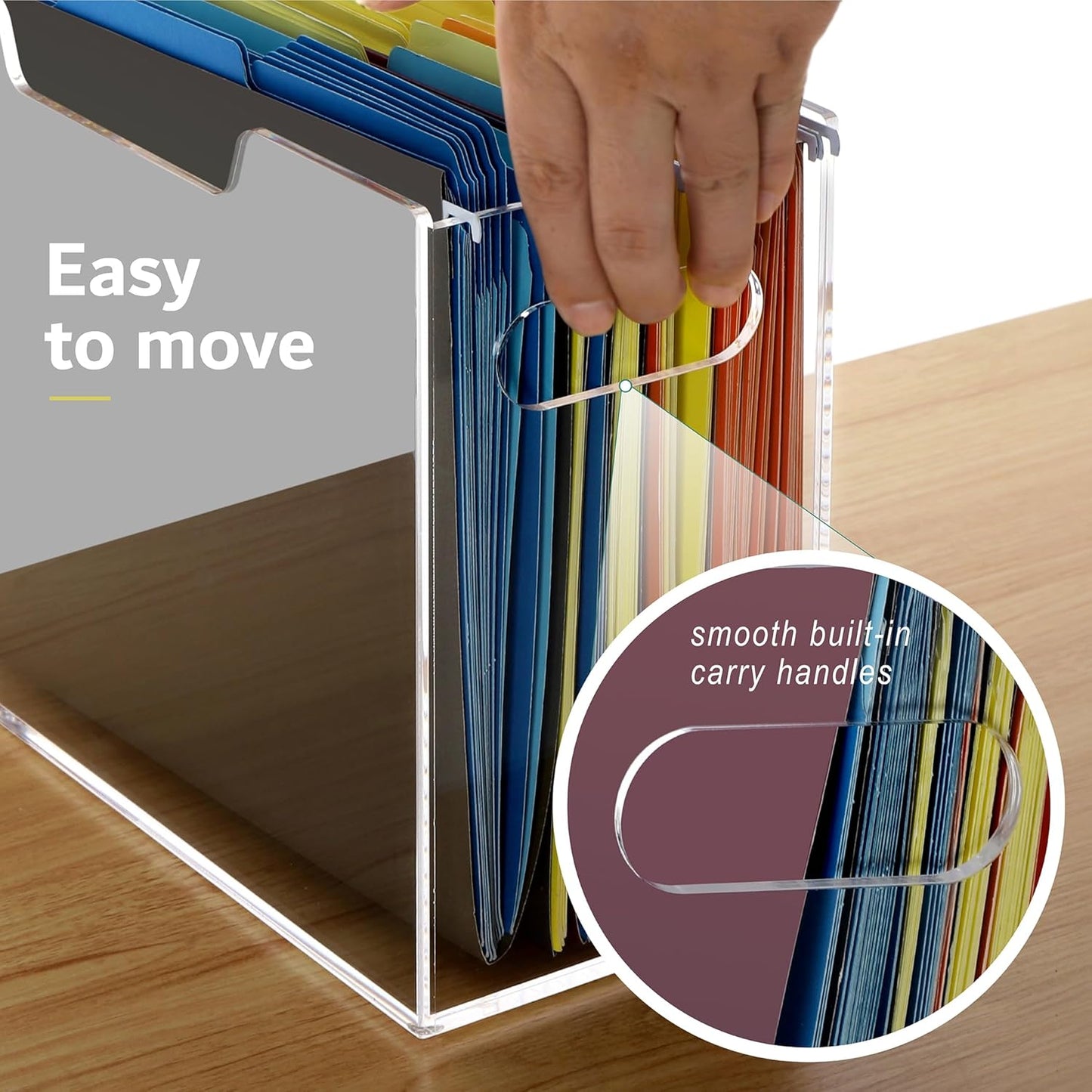 DINGHUO Acrylic File Folder Organizer, Hanging File Organizer Box, File Holder with Handles for Letter Size/A4, Clear File Box Desktop Folder Storage for Office Home Work -1 Pack