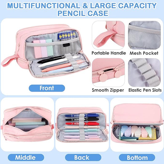 54 PCS Aesthetic School Supplies, Stationery Essentials Set with Large Pen Case, Mechanical Pencils & Black Ink Gel Pens with Refills, Markers, Erasers, Highlighters, Sticky Notes, Correction Tapes