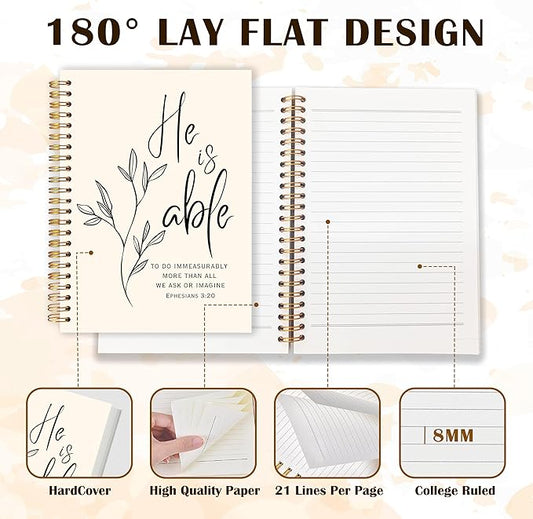 Qabliqo Christian Spiral Notebooks, Ephesians 3:20 Bible Journals for Writing, Religious Christian Journal for Women Men, He Is Able Bible Scripture Notebook for Note Taking, 5.5x8.3 Inch
