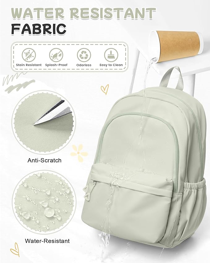 BJLFS Small Light Green Backpack for Women, Waterproof Backpack for Men, Lightweight Travel Back Pack Casual Daypack Rucksack