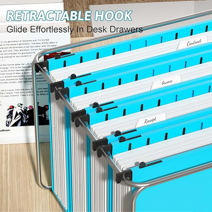Plastic Hanging File Folder Extra Capacity,12 Pack Reinforced Hang Folders with Heavy Duty 2 Inch Expansion,Filing Cabinet Folders Letter Size,Hanging Organizer Designed for Bulky Files(Blue)