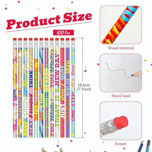 Cinrobiye 100 PCS Inspirational Pencils Bulk,Motivational School Wood Pencils,Encourage Positive Pencil Party Favors Gifts Pencil Back to School Supplies for Kids Student Teacher Classroom Reward
