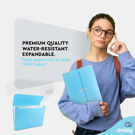 Accordion File Organizer Blue, 7 Pocket Expanding File and Cover Folder with Labels, Plastic Portable Desktop Letter A4 Paper, Also Available in Red, Green, Pink, Purple, Grey, 1 Pc – by Enday