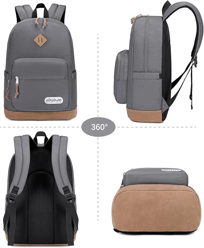 abshoo Classic Backpack for School College Bookbag Middle High School Bakcpacks for Teen Casual Daypack (Grey)