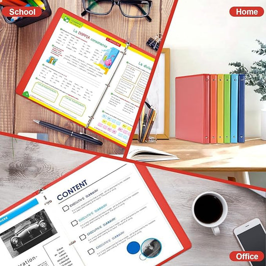 1/2 inch 3-Ring Binder, 0.5-inch Round Ring Binder with 2 Inside Pockets, Clear View Cover Binders Holds 8.5'' x 11''Paper for Office/Home/School Supply, 6 Pack (Assorted 6 Colors)