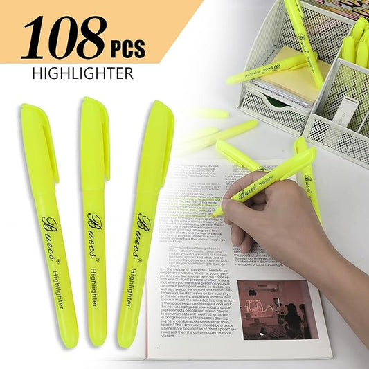 Highlighters Bulk Pack, 108 Count, Chisel Tip,Fluorescent Yellow, suitable for Adults Highlighting Planner Notes, Office School Supplies
