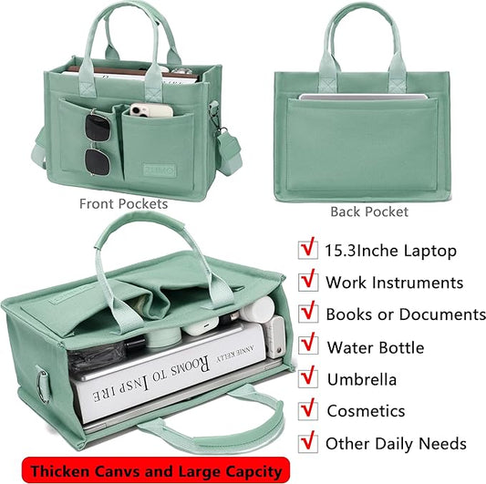 Tote Bag for Women With Compartments,Large Canvas Tote Women's Purse Crossbody Bags Work Laptop Book Bag Satchels Handbags