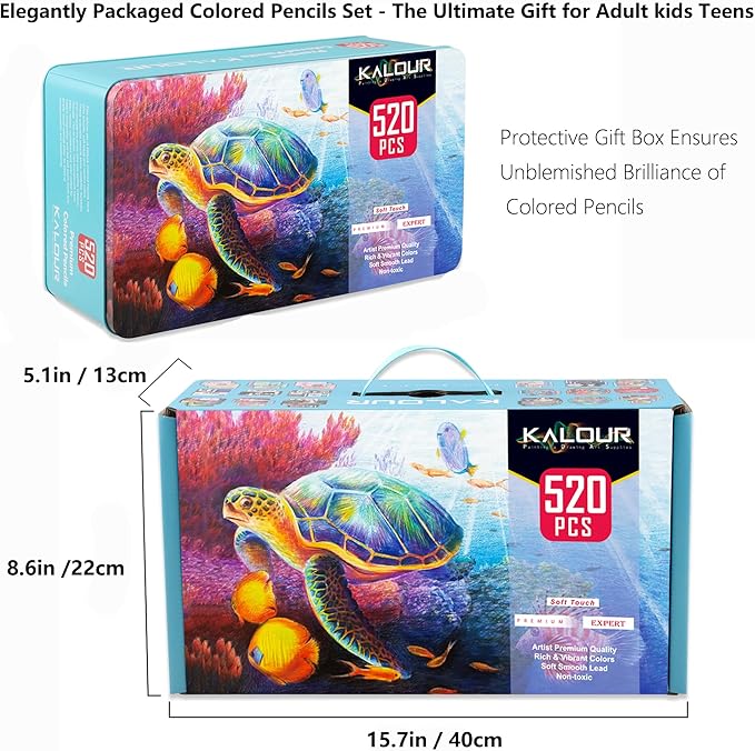 KALOUR Pro Colored Pencils,Set of 520 Colors,Artists Soft Core with Vibrant Color,Ideal for Drawing Sketching Shading,Coloring Pencils for Adults Artists Beginners