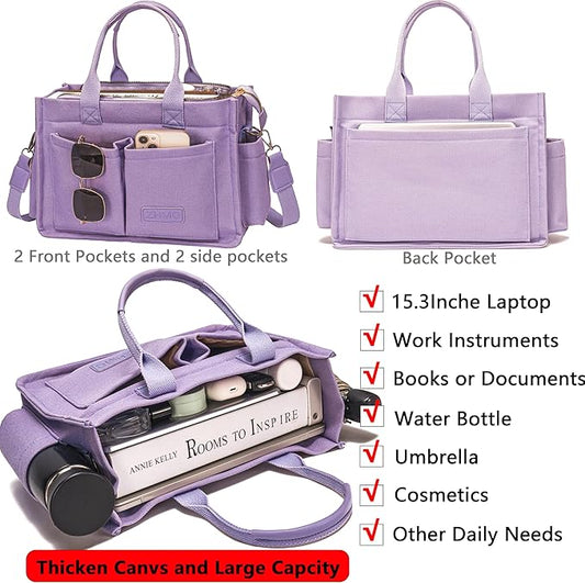 Tote Bag for Women With Compartments,Large Canvas Tote Women's Purse Crossbody Bags Work Laptop Book Bag Satchels Handbags