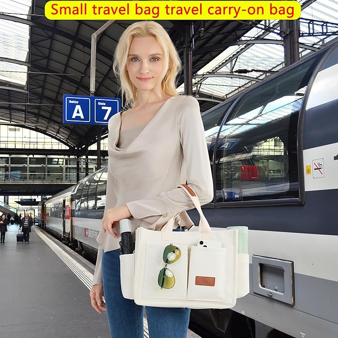 Tote Bag for Women With Compartments,Large Canvas Tote Women's Purse Crossbody Bags Work Laptop Book Bag Satchels Handbags