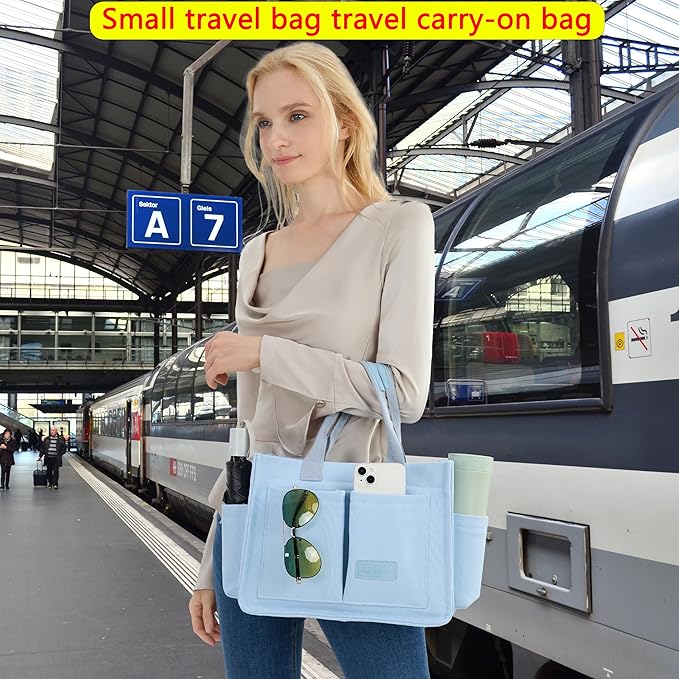 Tote Bag for Women With Compartments,Large Canvas Tote Women's Purse Crossbody Bags Work Laptop Book Bag Satchels Handbags