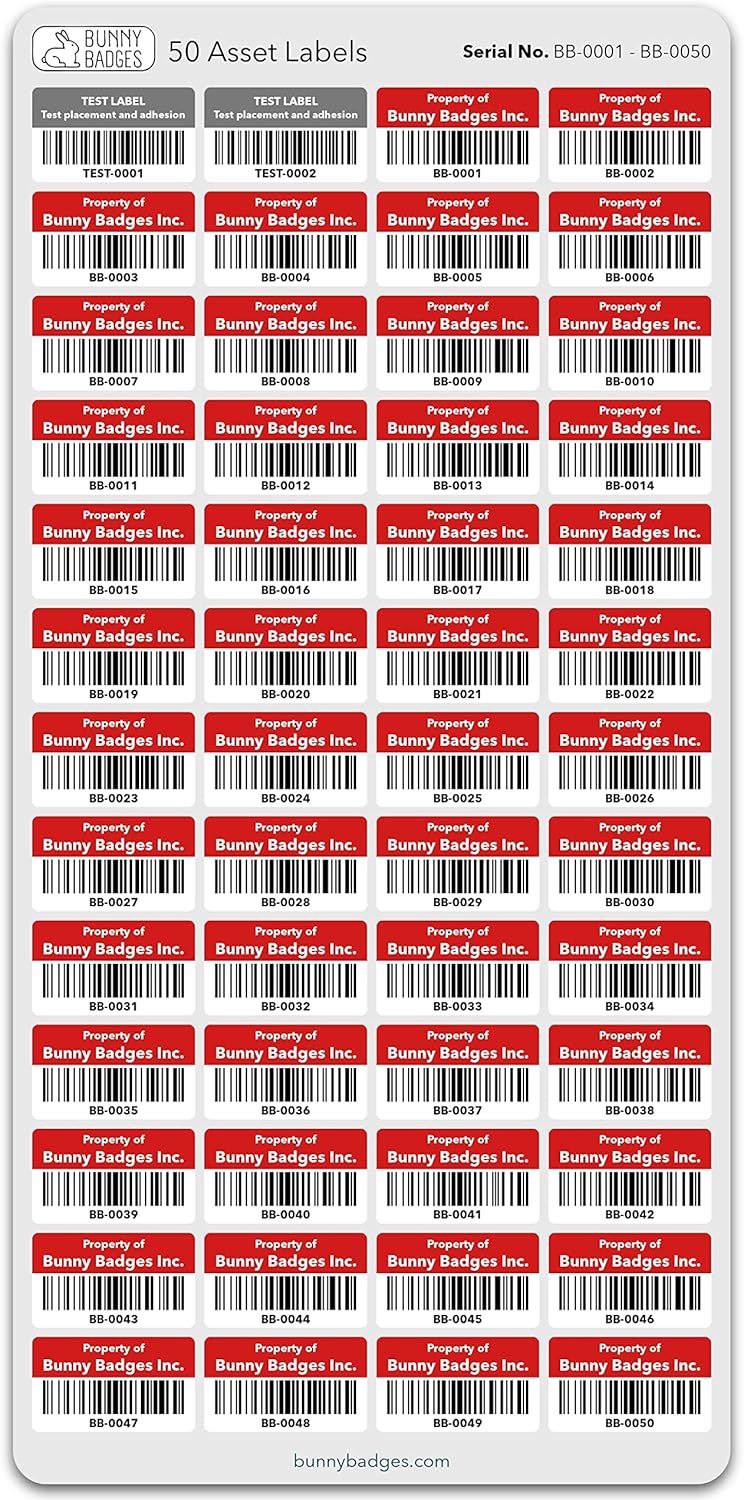 Custom Asset Tags - Asset Labels with Barcodes - 1.2” x 0.7” (100-5000 Labels)